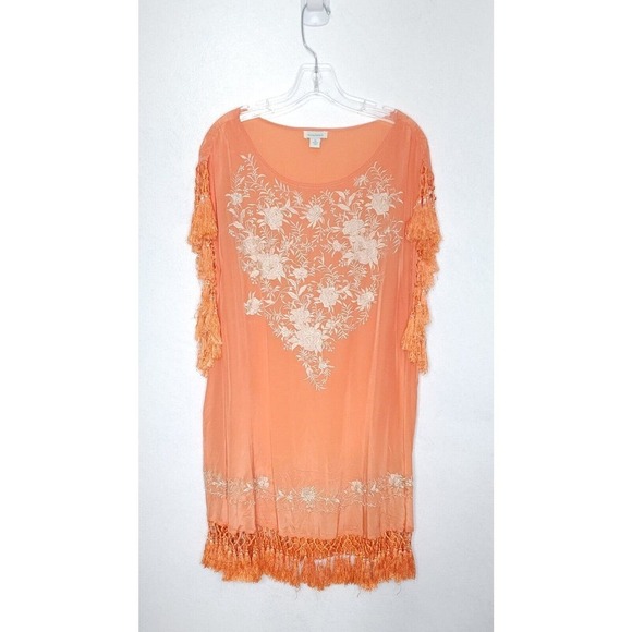SUNDANCE CATALOG Bohemian Floral Embroidered Tasseled Silky Viscose Dress XL - Picture 1 of 9